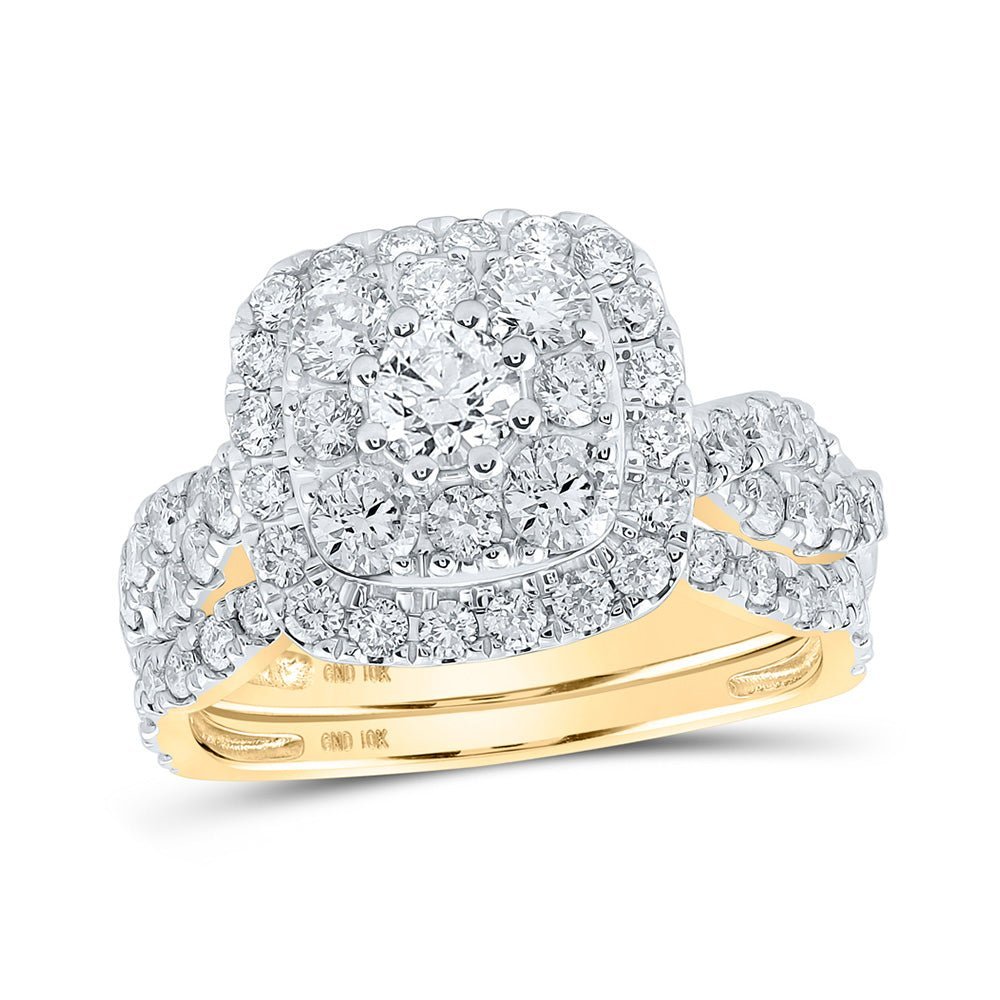 Captivating Love's Embrace 10kt Yellow Gold Diamond Halo Bridal Wedding Ring Band Set - Splendid Jewellery