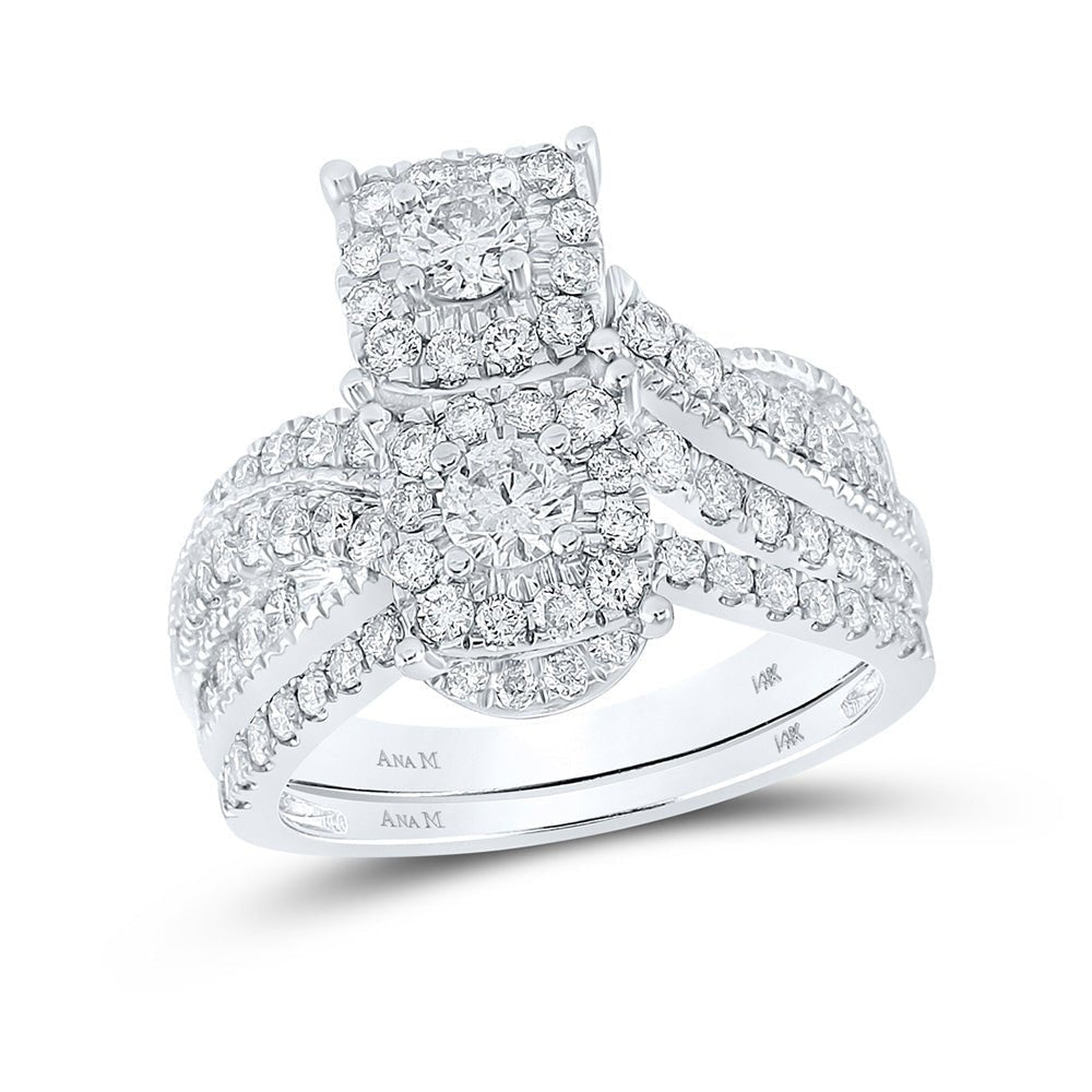 Captivating Love's Embrace 14kt White Gold Round Diamond 2 - Stone Bridal Wedding Ring Band Set - Splendid Jewellery