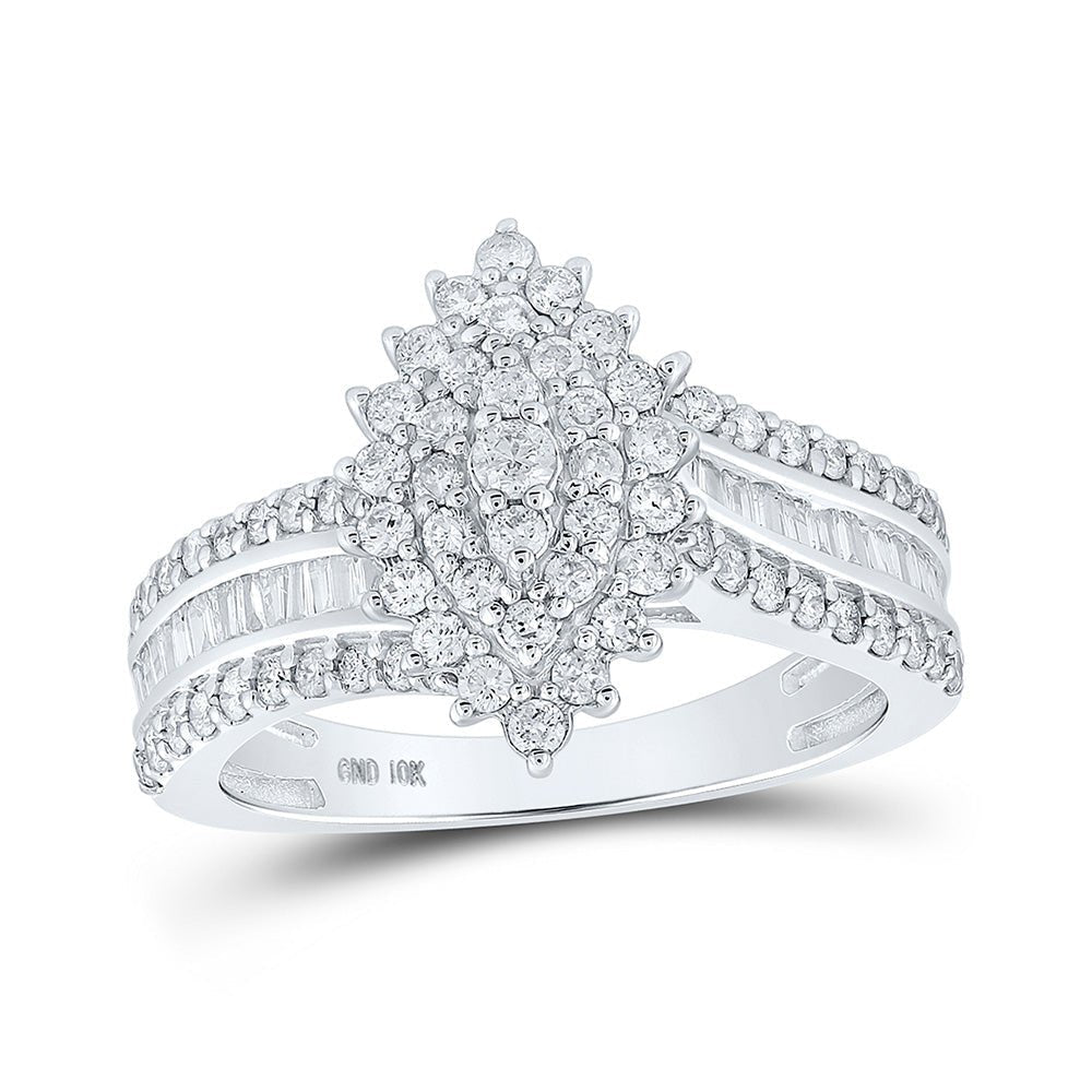 Captivating Marquise Diamond Cluster Ring in 10kt White Gold - 1 Cttw - Splendid Jewellery