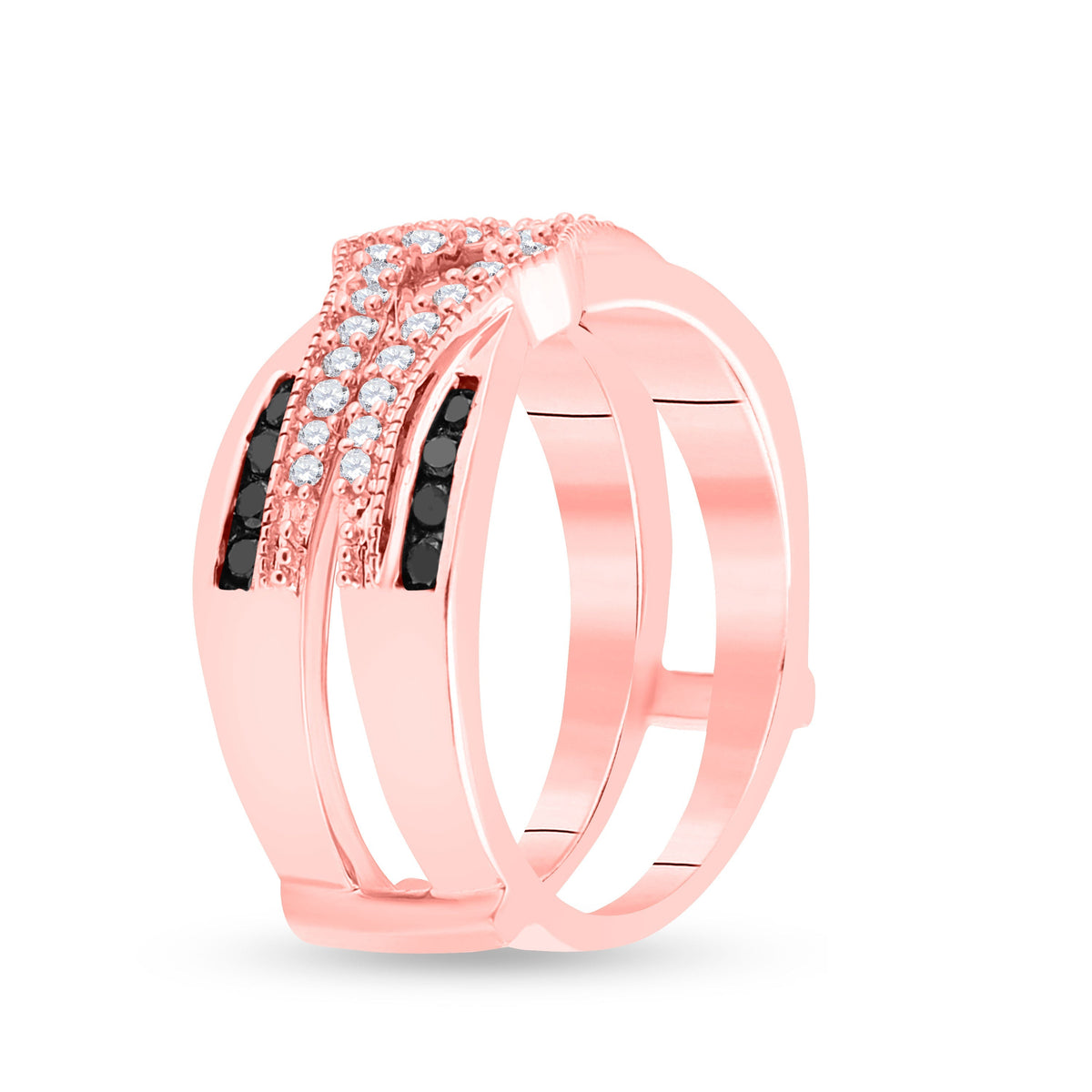 Captivating Noir Elegance 10kt Rose Gold Womens Round Black Color Enhanced Diamond Enhancer Wedding Band - Splendid Jewellery