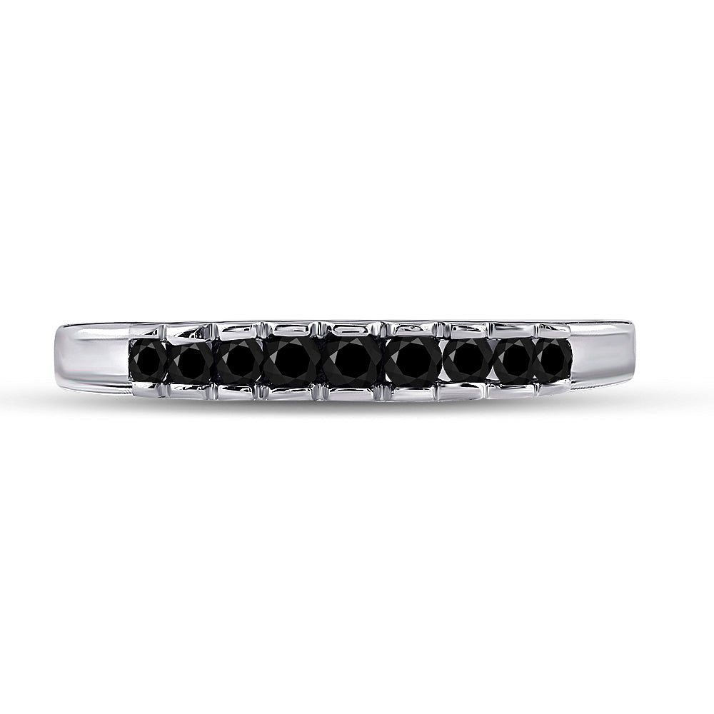 Captivating Noir Princess - Cut Diamond Band | 10kt White Gold Women's Ring 1/4 Cttw - Splendid Jewellery