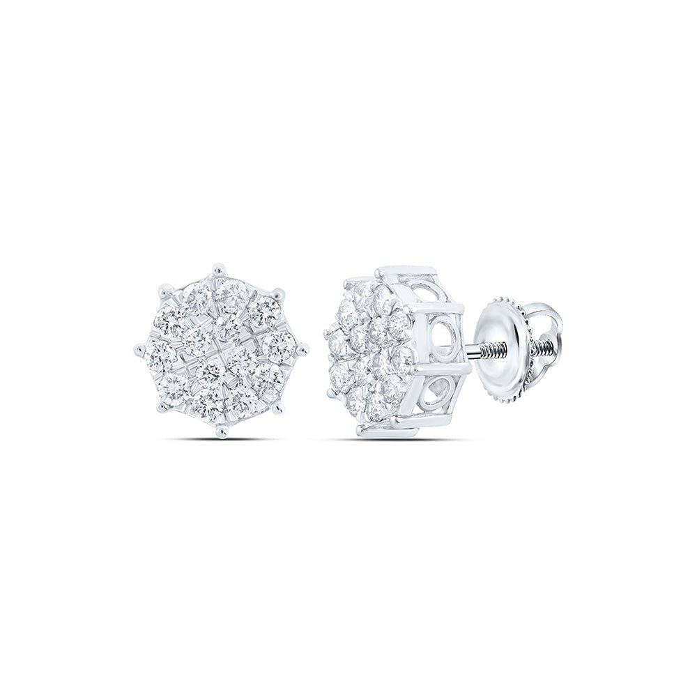 Captivating Octagon Cluster Diamond Earrings in 10kt White Gold - Splendid Jewellery