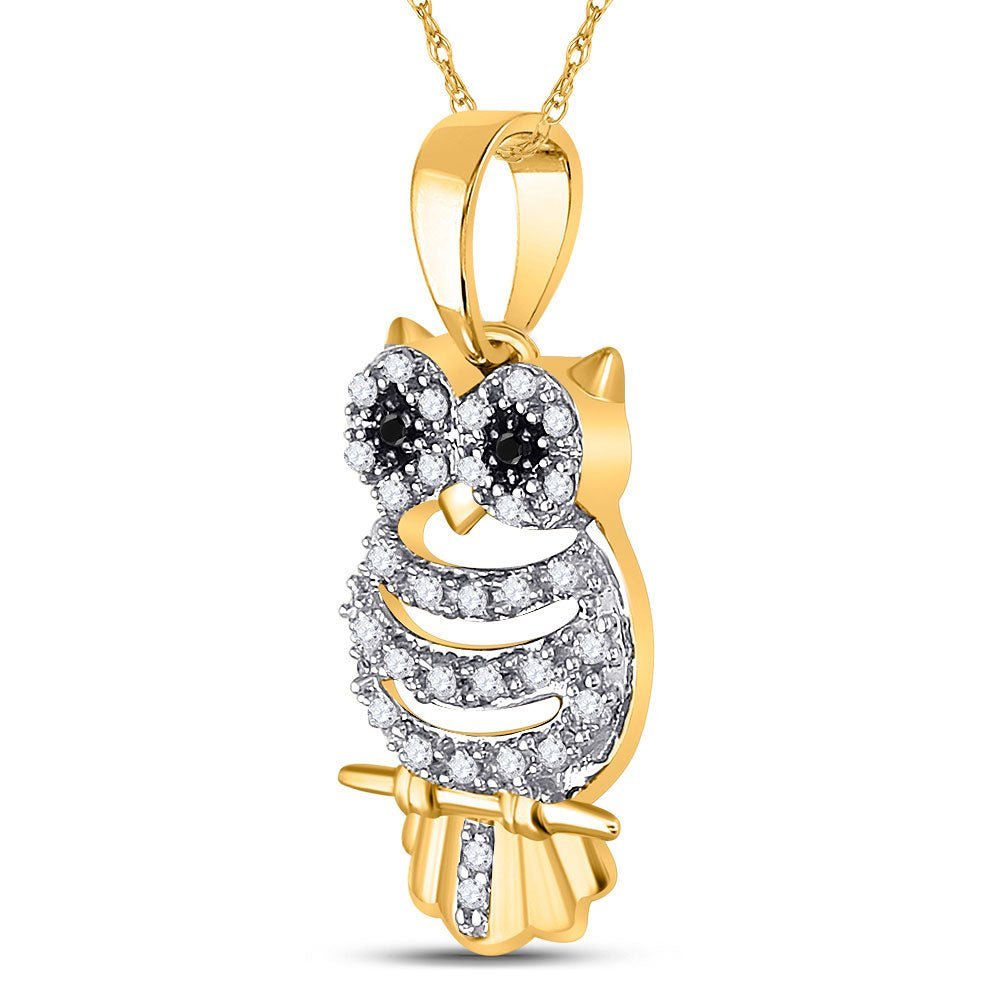Captivating "Owl's Elegance" 10kt Yellow Gold Diamond Animal & Bug Pendant - Splendid Jewellery