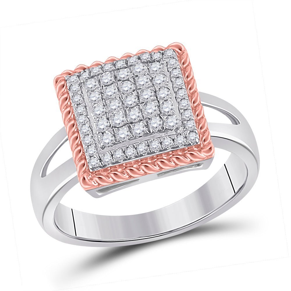Captivating Rope Square Diamond Cluster Ring in Two - Tone Gold - Splendid Jewellery