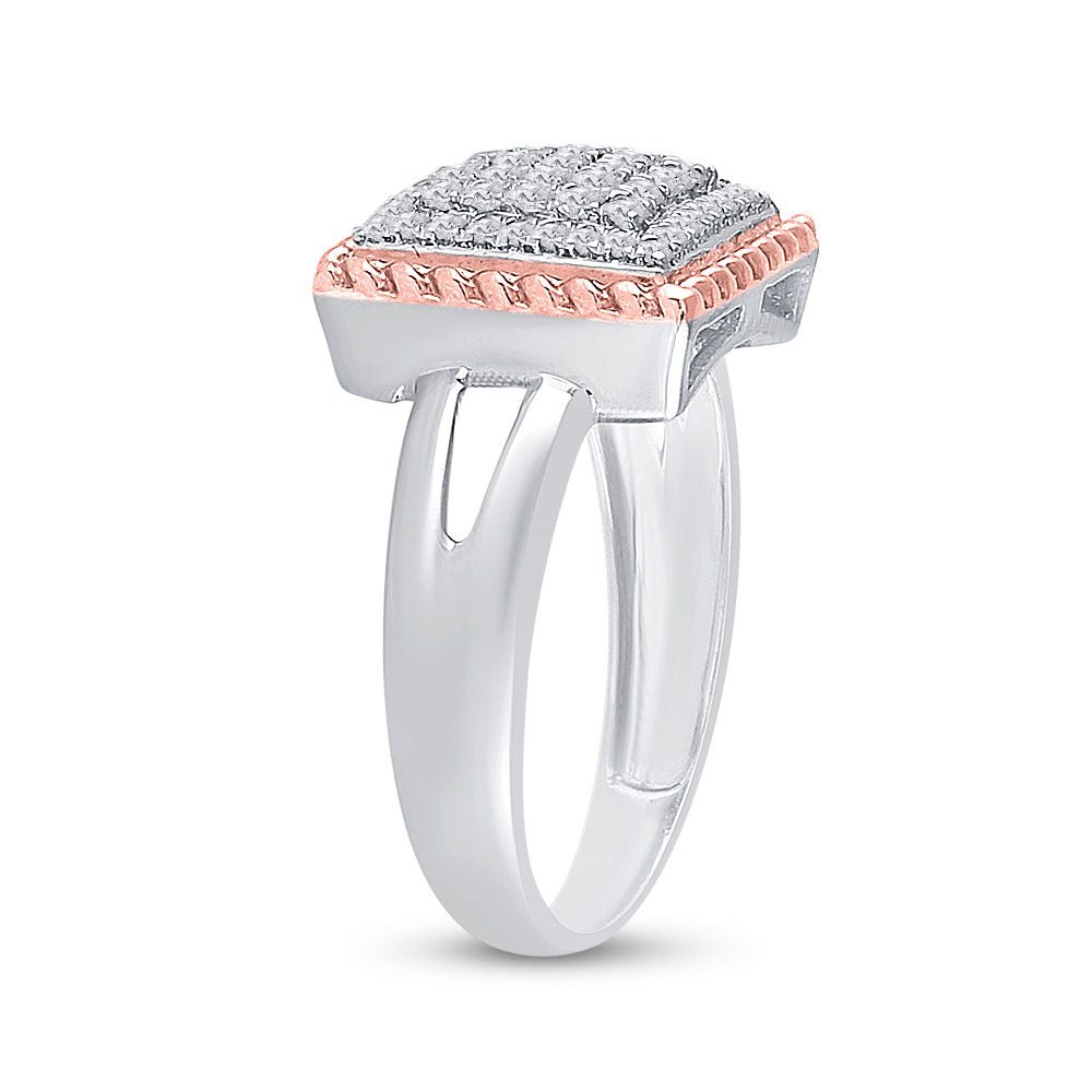 Captivating Rope Square Diamond Cluster Ring in Two - Tone Gold - Splendid Jewellery
