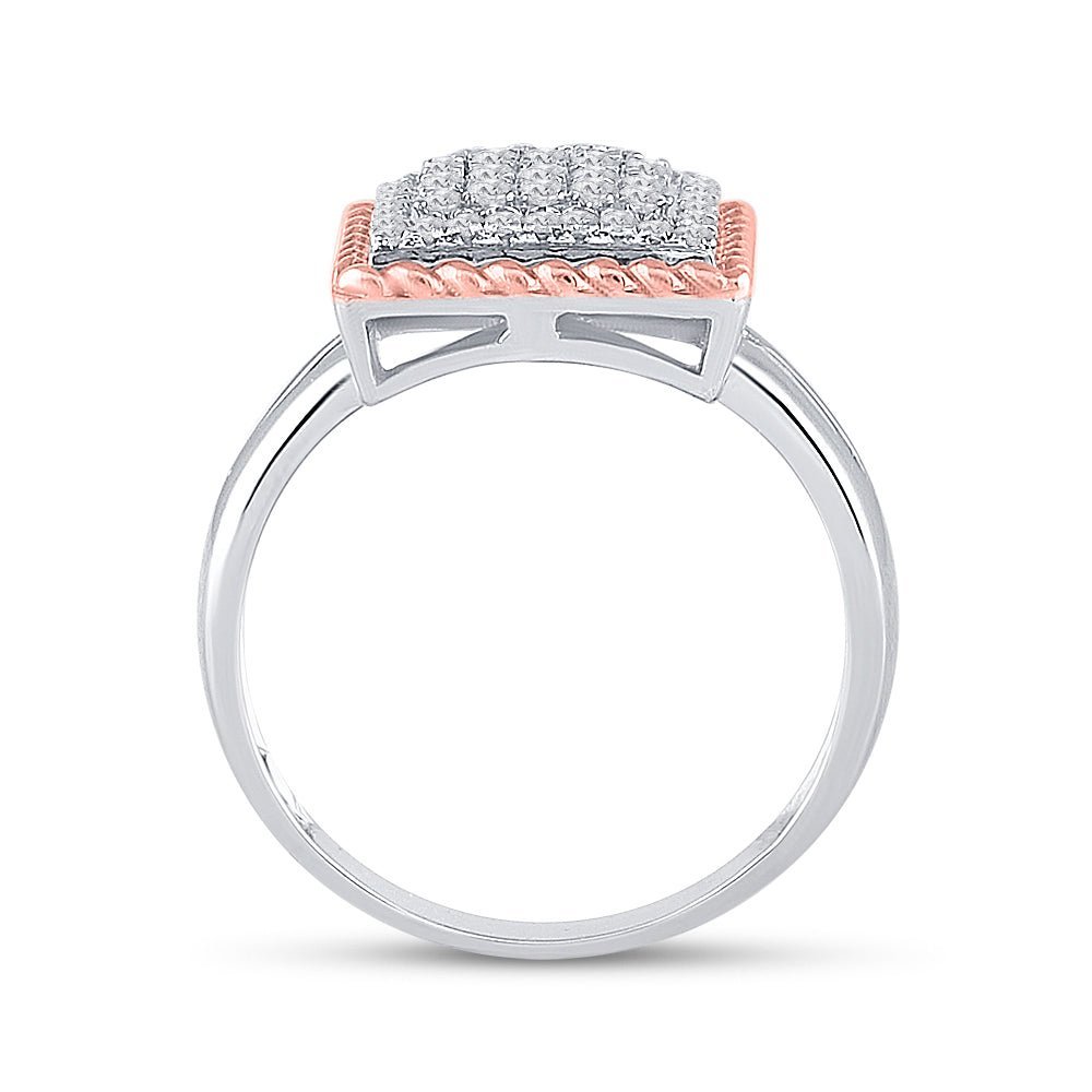 Captivating Rope Square Diamond Cluster Ring in Two - Tone Gold - Splendid Jewellery