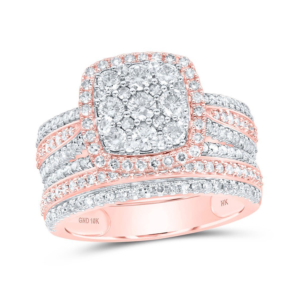 Captivating Rose Gold Diamond Square Cluster Wedding Ring Band Set - Splendid Jewellery