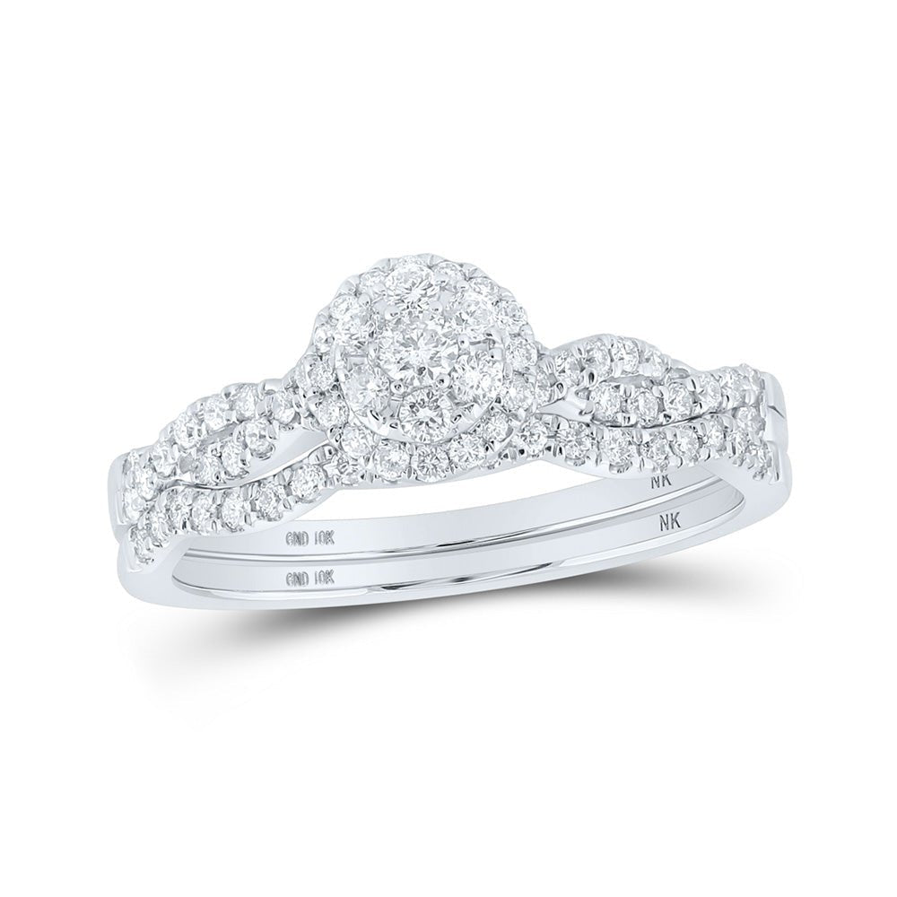 Captivating Twist of Love 10kt White Gold Diamond Cluster Wedding Ring Set - Splendid Jewellery