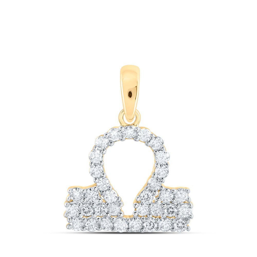 Celestial Harmony: 10kt Yellow Gold Womens Round Diamond Zodiac Libra Fashion Pendant 1/3 Cttw - Splendid Jewellery