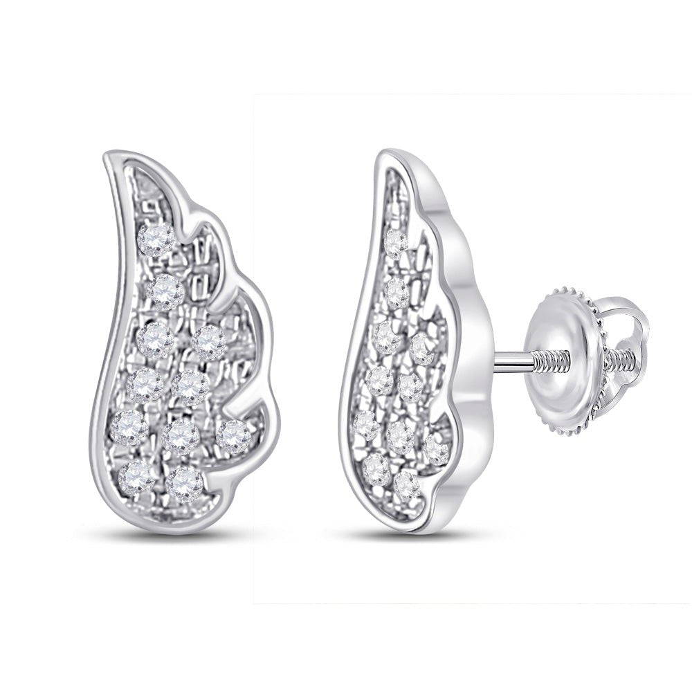 Celestial Serenity: 10kt White Gold Womens Round Diamond Wing Angel Earrings 1/20 Cttw - Splendid Jewellery