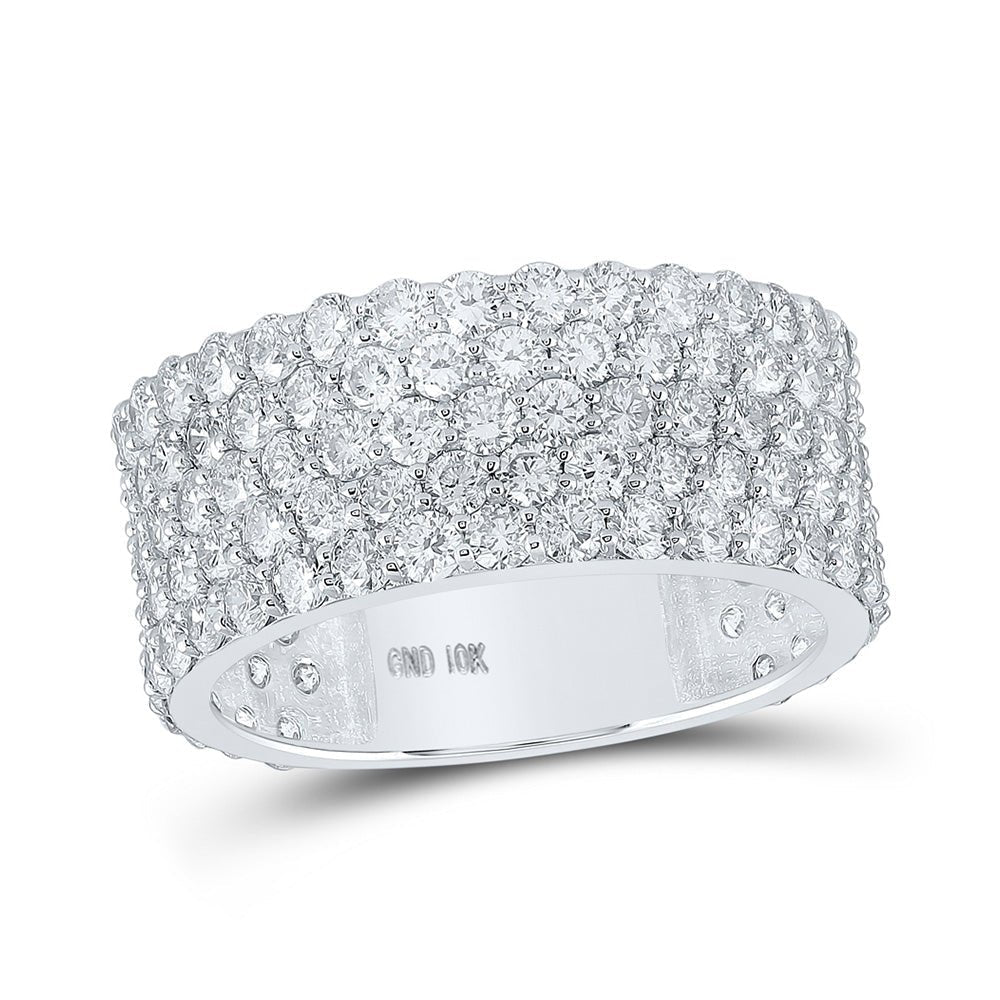 Dazzling 10kt White Gold Men's Round Diamond 5 - row Pave Band Ring - 5 Cttw - Splendid Jewellery