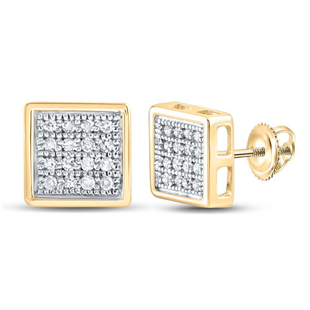 Dazzling 10kt Yellow Gold Men's Square Diamond Earrings - 1/10 Cttw - Splendid Jewellery