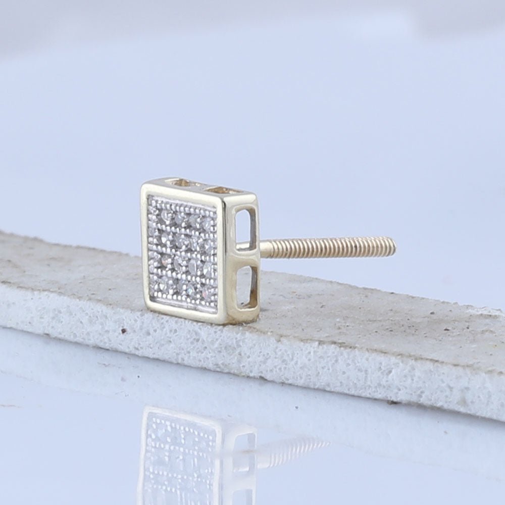 Dazzling 10kt Yellow Gold Men's Square Diamond Earrings - 1/10 Cttw - Splendid Jewellery