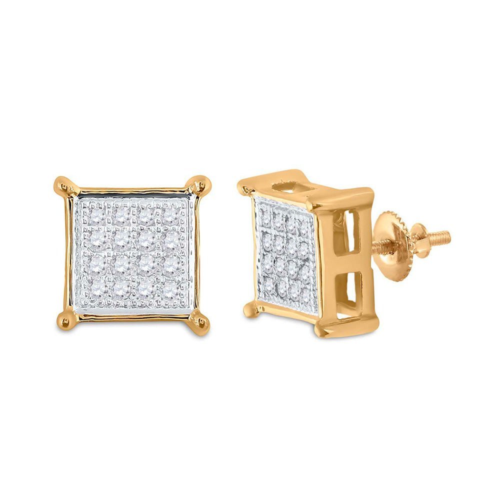 Dazzling 10kt Yellow Gold Square Diamond Earrings for Men - 1/10 Cttw - Splendid Jewellery