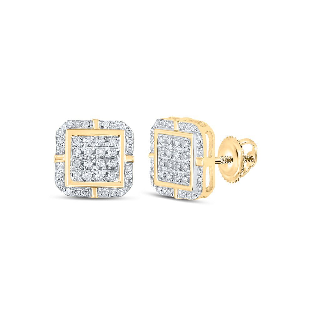 Dazzling 10kt Yellow Gold Womens Round Diamond Square Earrings - Splendid Jewellery