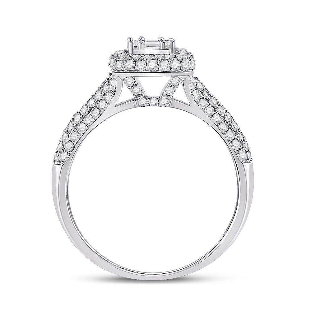 Dazzling Baguette Diamond Cluster Ring | 14kt White Gold Square Cluster Ring 1 Cttw - Splendid Jewellery