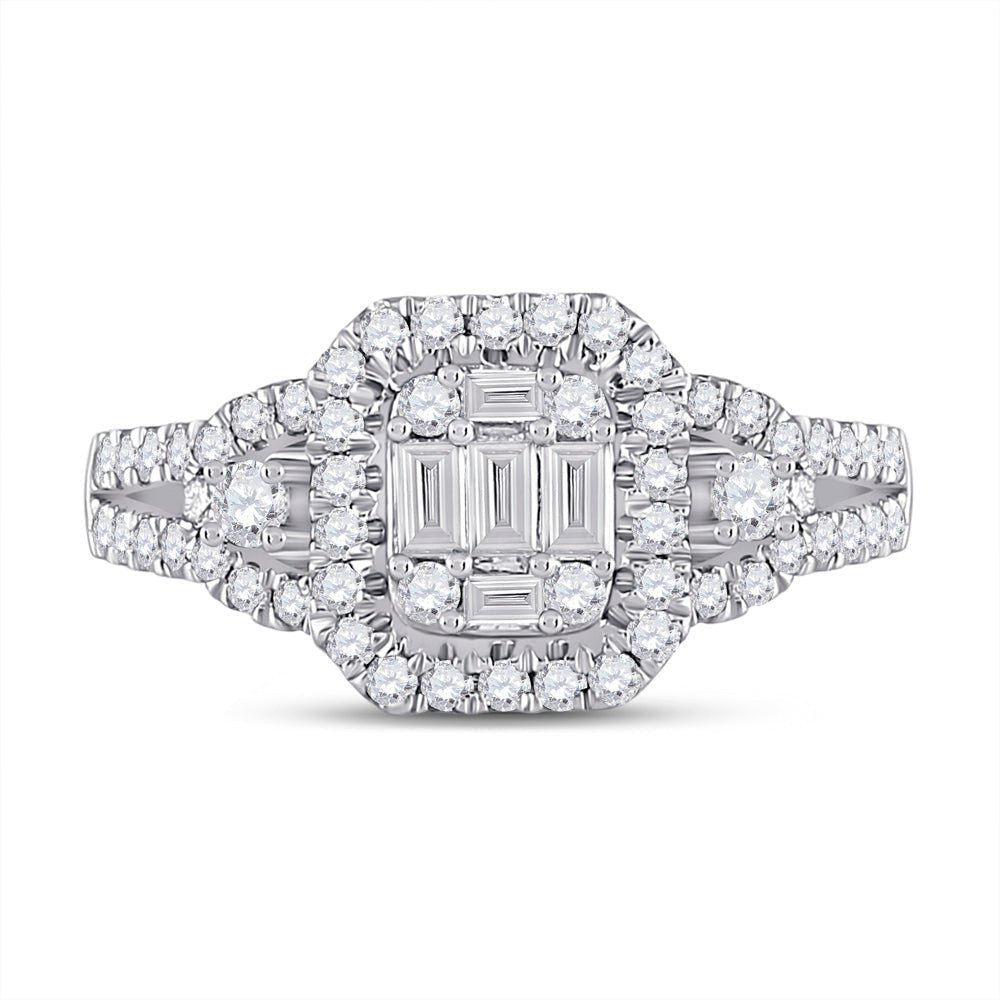 Dazzling Baguette Diamond Cluster Ring | 14kt White Gold Women's Square Cluster Ring 3/4 Cttw | Splendid Jewellery - Splendid Jewellery