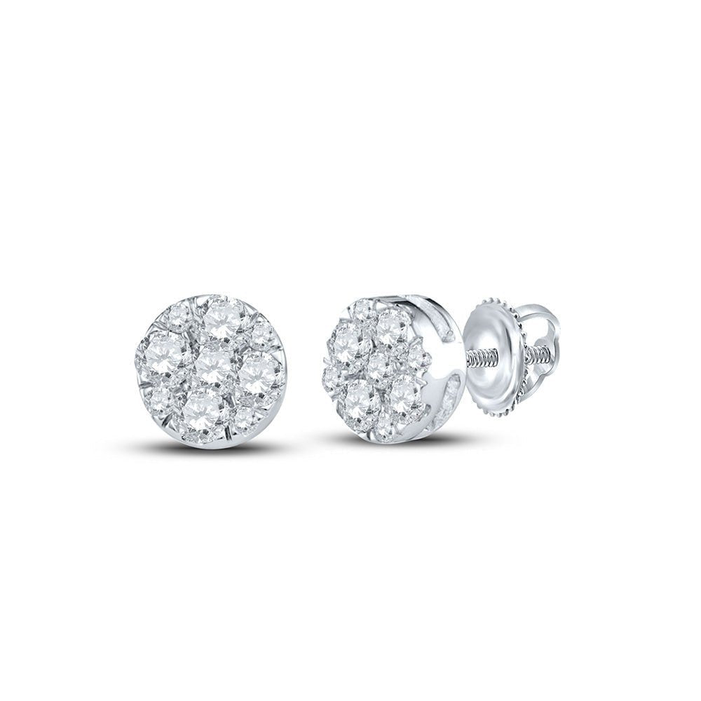 Dazzling Brilliance: 10kt White Gold Womens Round Diamond Cluster Earrings 1/2 Cttw - Splendid Jewellery