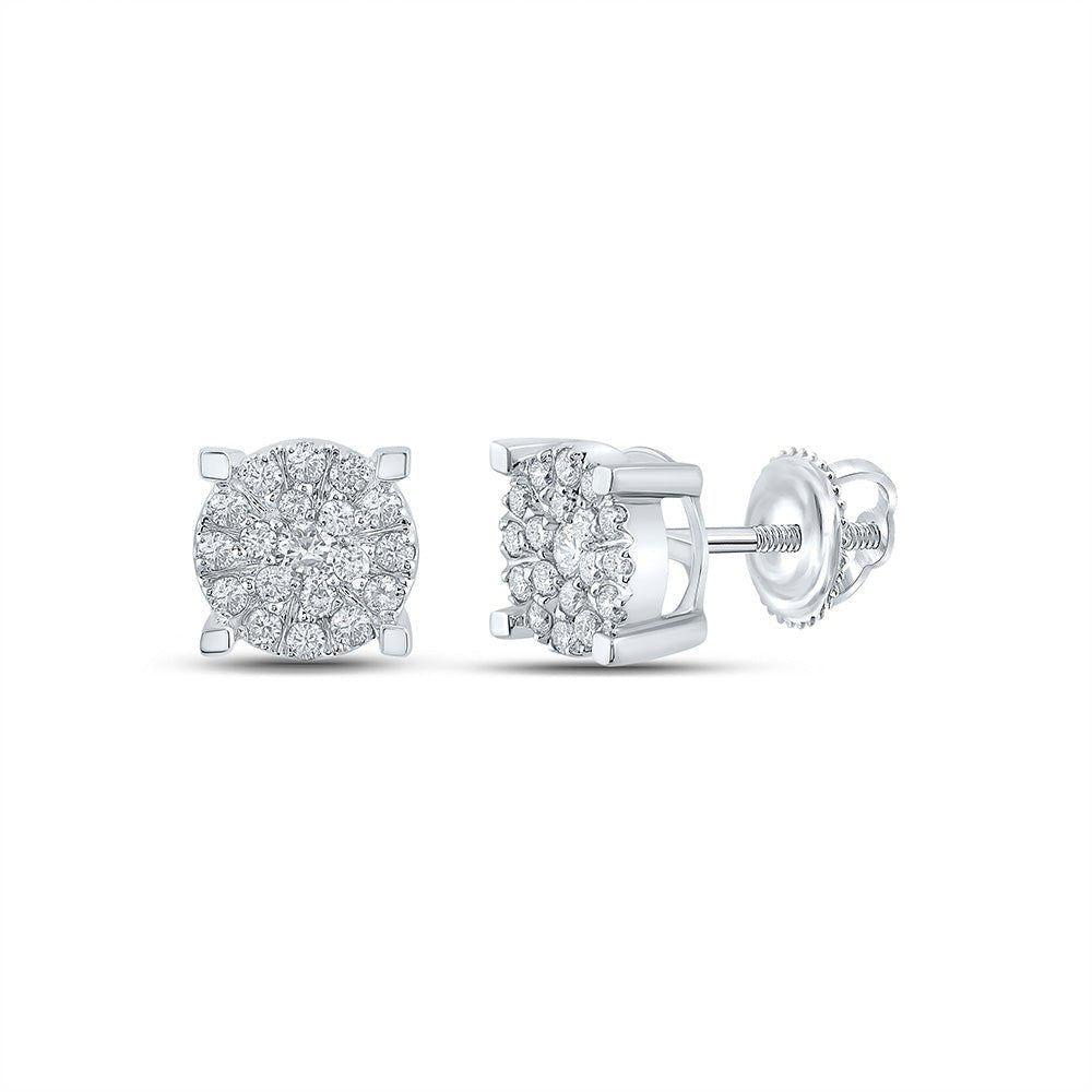 Dazzling Brilliance: 10kt White Gold Womens Round Diamond Cluster Earrings 1/2 Cttw - Splendid Jewellery