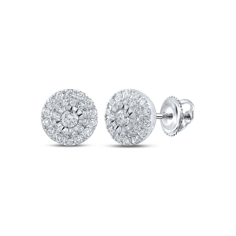 Dazzling Brilliance: 10kt White Gold Womens Round Diamond Cluster Earrings 1/2 Cttw - Splendid Jewellery
