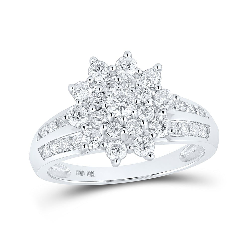 Dazzling Brilliance: 10kt White Gold Womens Round Diamond Cluster Ring 1 Cttw - Splendid Jewellery