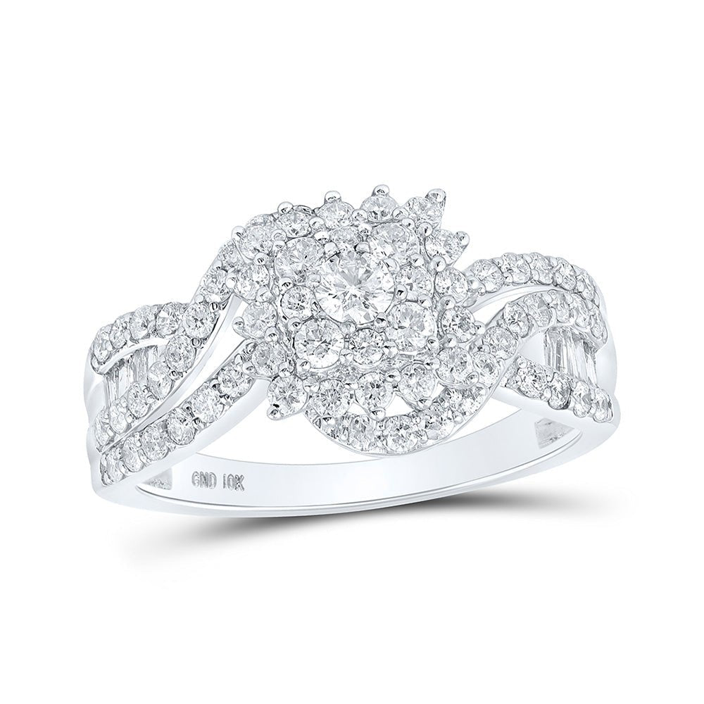 Dazzling Brilliance: 10kt White Gold Womens Round Diamond Cluster Ring 1 Cttw - Splendid Jewellery