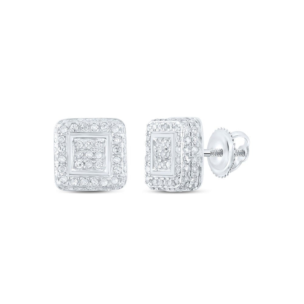Dazzling Brilliance: 10kt White Gold Womens Round Diamond Square Earrings 1/2 Cttw - Splendid Jewellery
