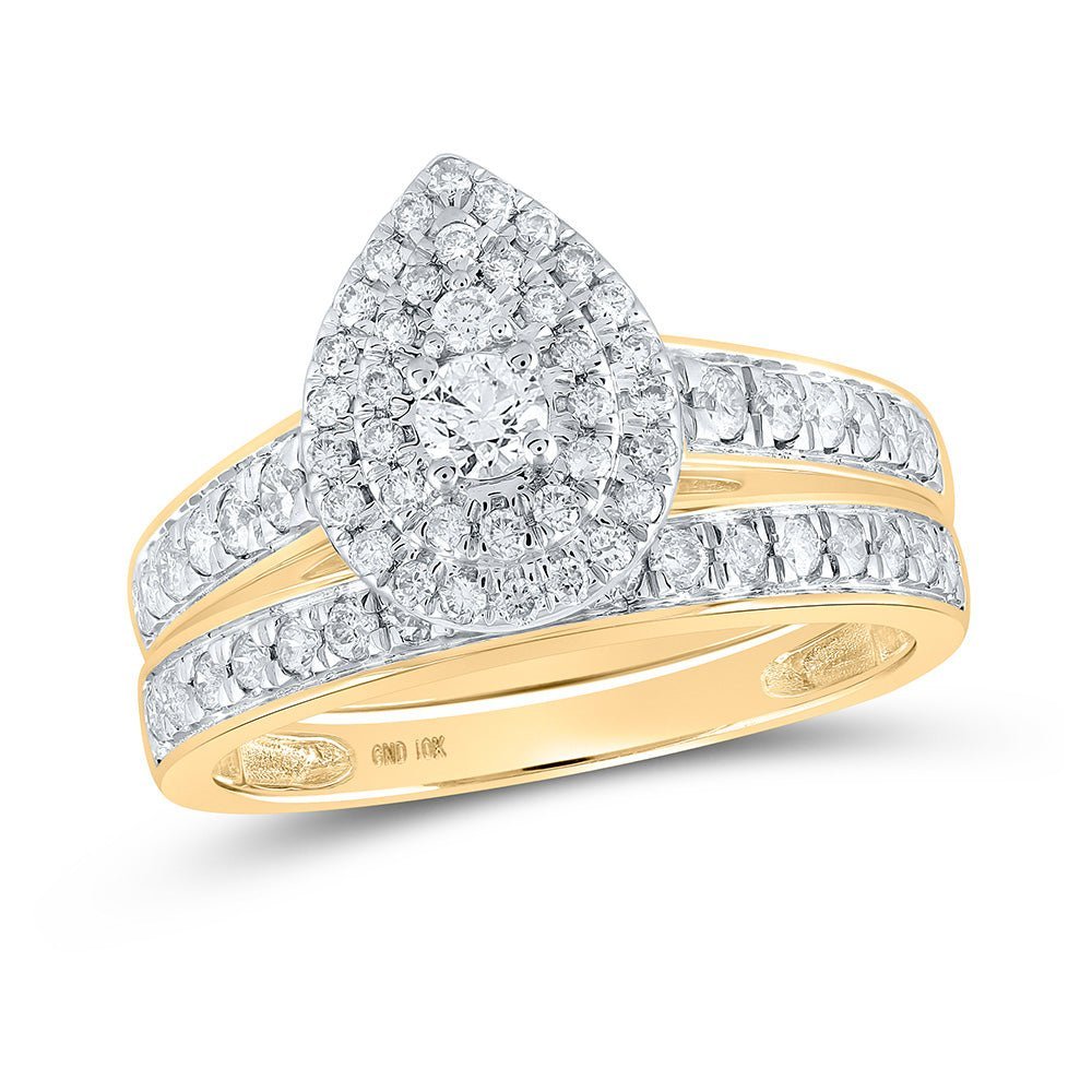 Dazzling Brilliance 10kt Yellow Gold Round Diamond Halo Bridal Wedding Ring Band Set - Splendid Jewellery