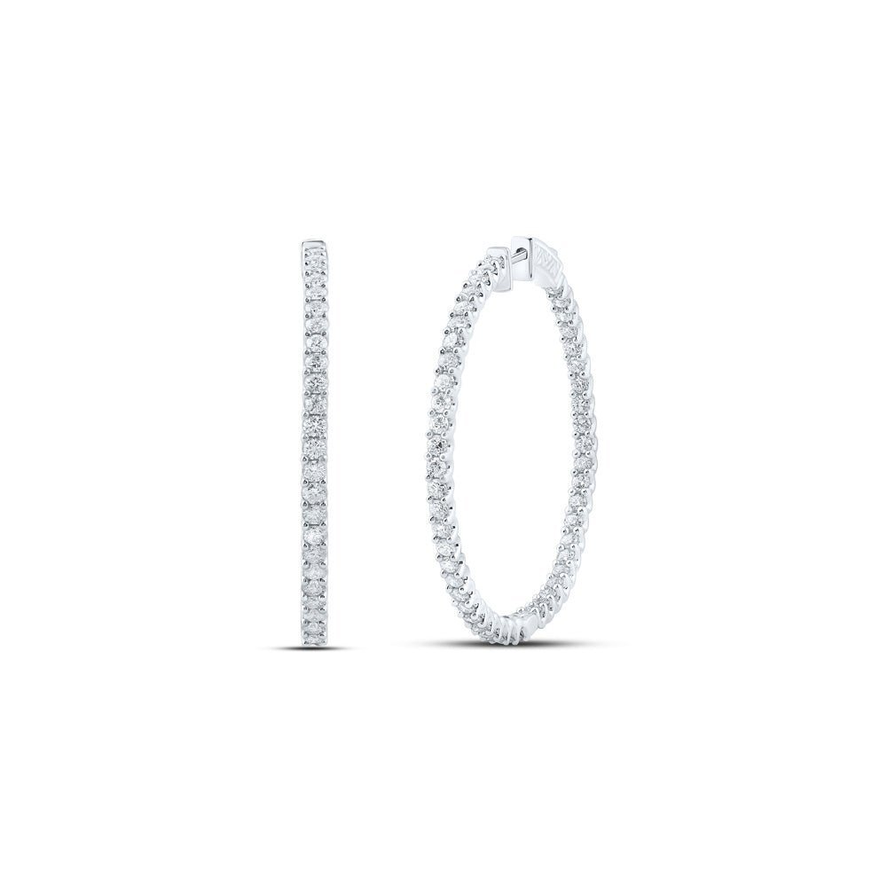 Dazzling Brilliance: 14kt White Gold Round Diamond Inside Outside Hoop Earrings - Splendid Jewellery