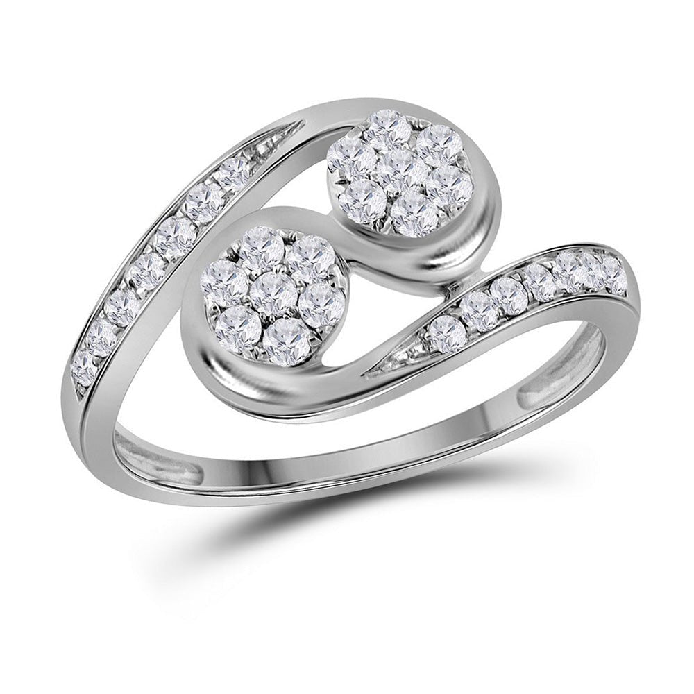 Dazzling Brilliance: 14kt White Gold Womens Round Diamond Cluster 2 - stone Ring 1/2 Cttw - Splendid Jewellery