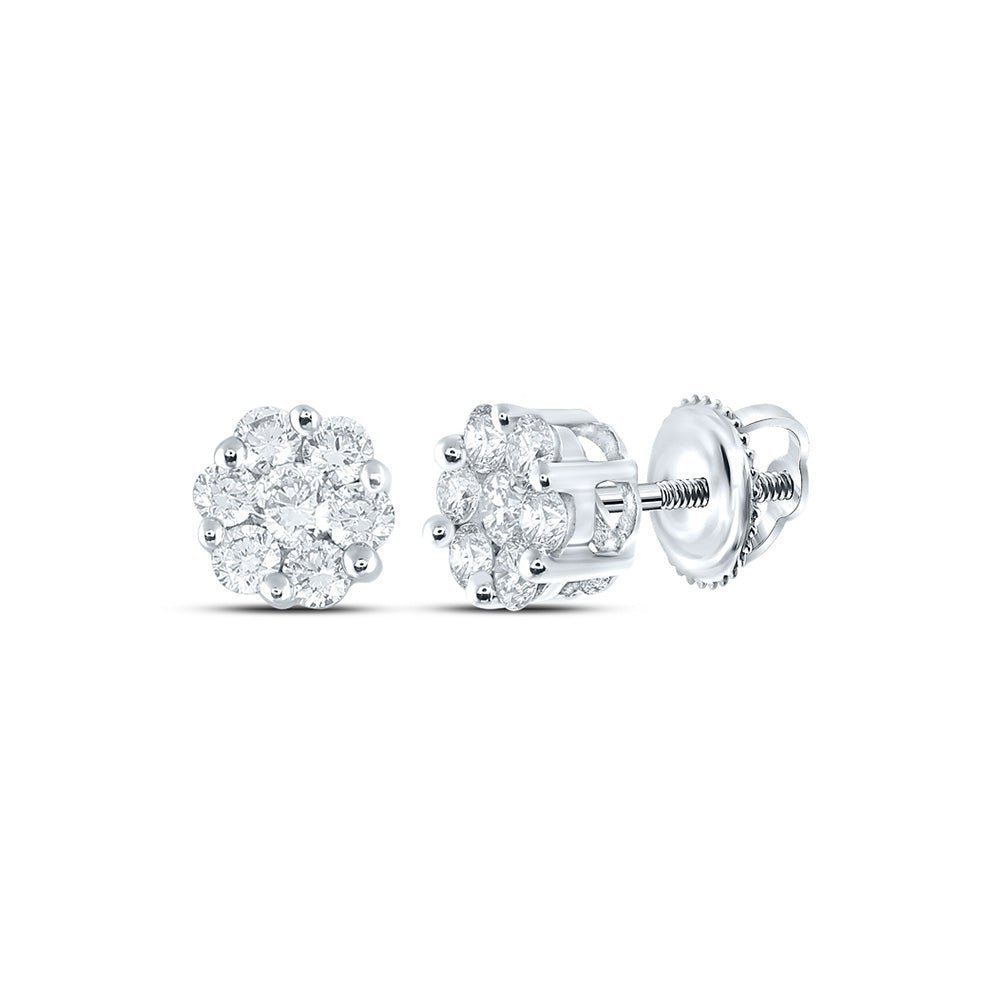 Dazzling Diamond Blossom Earrings - 10kt White Gold Women's Round Flower Cluster Earrings 1/2 Cttw - Splendid Jewellery