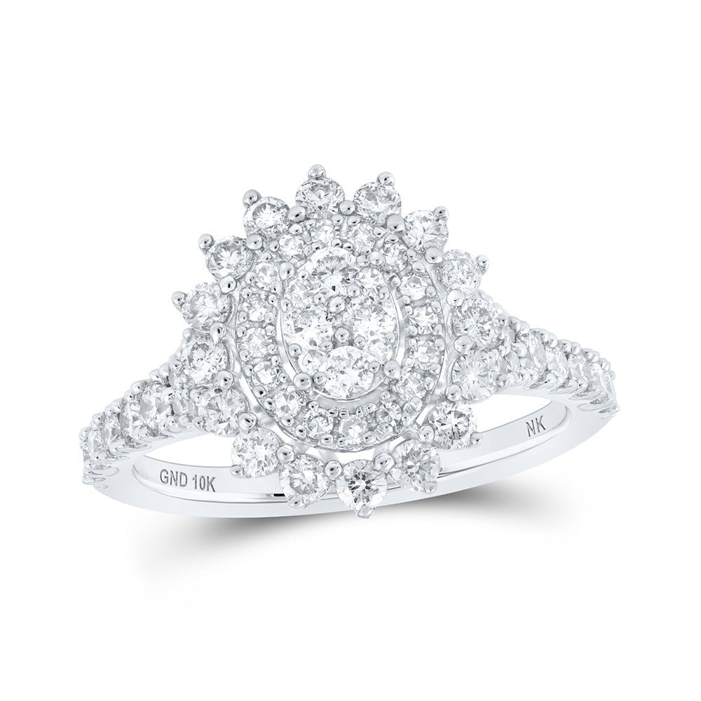 Dazzling Diamond Brilliance - 10kt White Gold Oval Cluster Ring 1 Cttw - Splendid Jewellery
