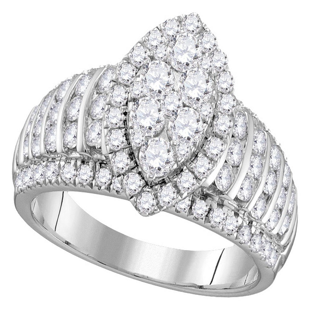 Dazzling Diamond Brilliance: 10kt White Gold Womens Round Diamond Oval Cluster Ring 1 - 7/8 Cttw - Splendid Jewellery