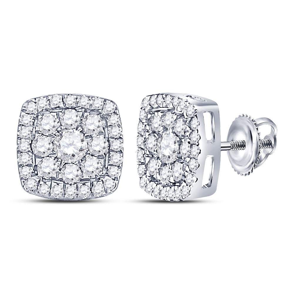 Dazzling Diamond Brilliance: 14kt White Gold Square Cluster Earrings - Splendid Jewellery