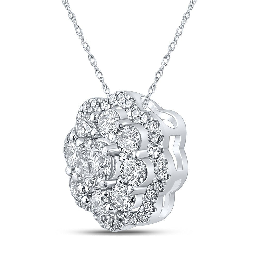 Dazzling Diamond Brilliance Pendant | 10kt White Gold Womens Round Diamond Cluster Pendant 1/2 Cttw - Splendid Jewellery