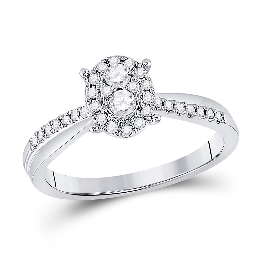 Dazzling Diamond Brilliance Ring | 10kt White Gold Womens Round Diamond Oval Cluster Ring 1/4 Cttw - Splendid Jewellery