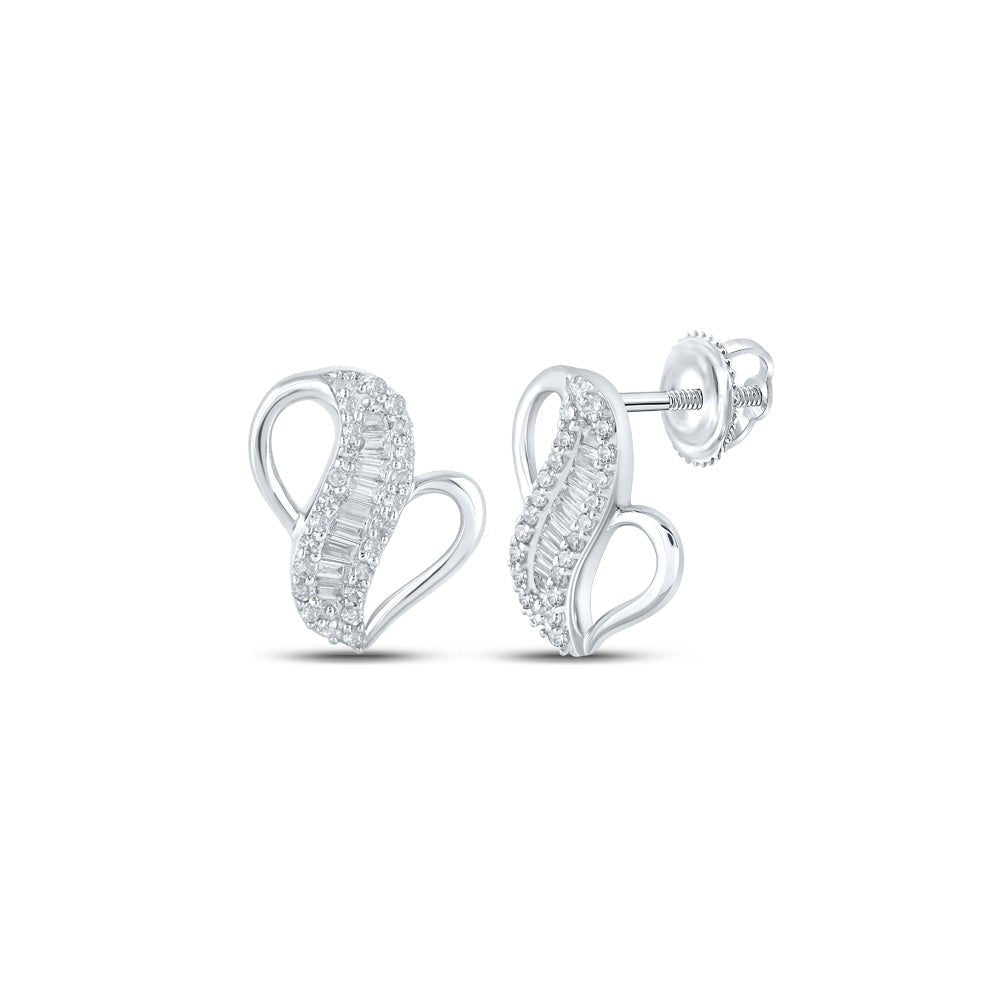 Dazzling Diamond Delight: 10kt White Gold Baguette and Round Diamond Earrings - Splendid Jewellery