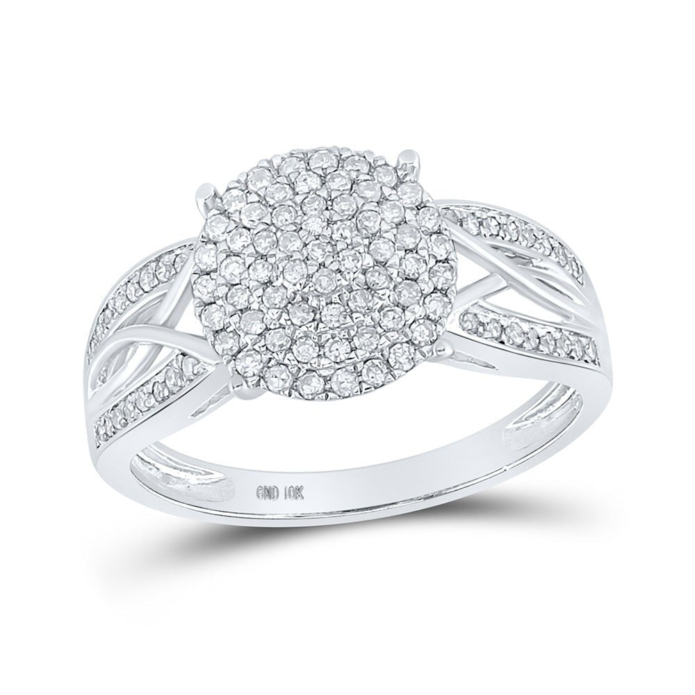 Dazzling Diamond Delight: 10kt White Gold Womens Round Diamond Circle Cluster Ring 3/8 Cttw - Splendid Jewellery