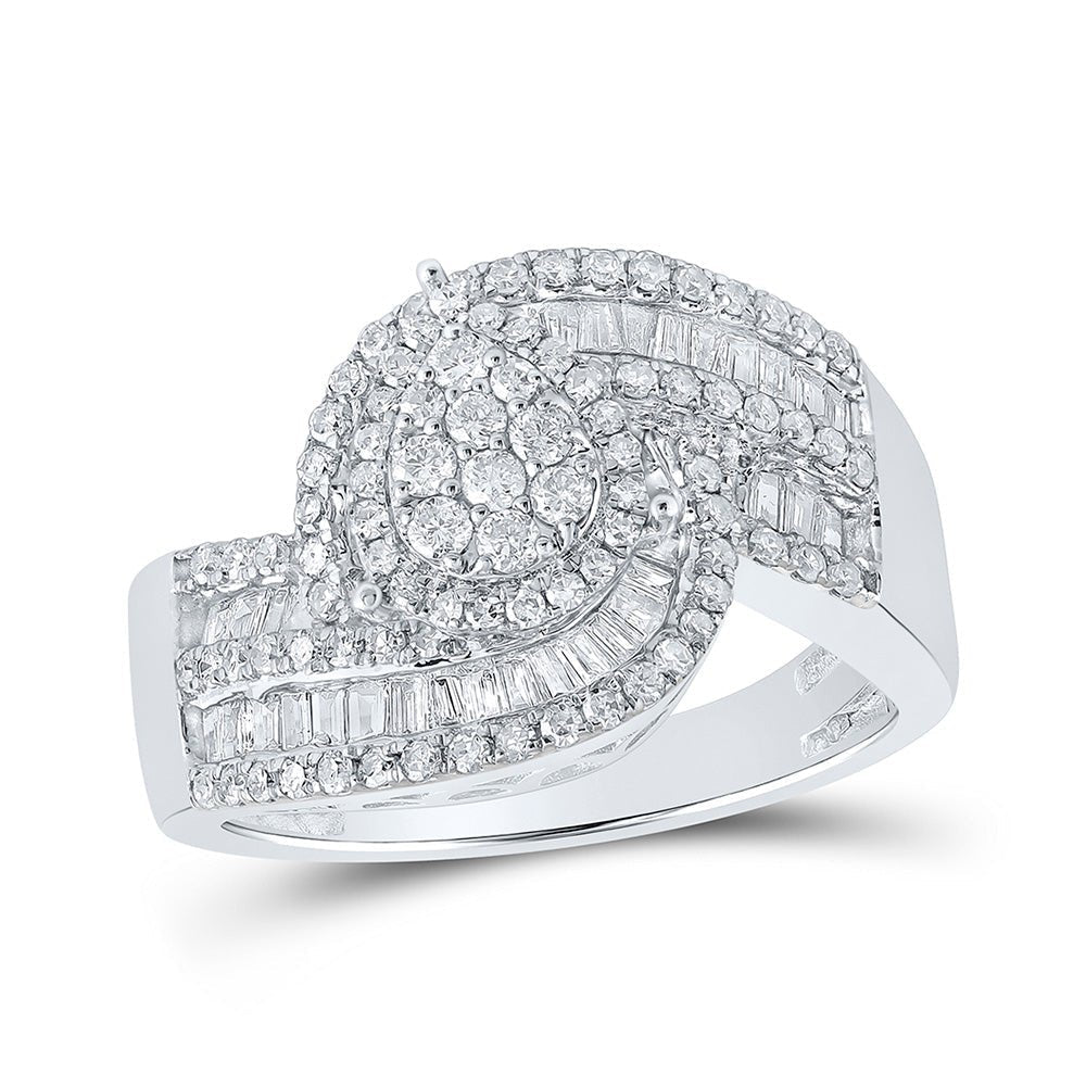 Dazzling Diamond Delight: 10kt White Gold Womens Round Diamond Cluster Ring 1 Cttw - Splendid Jewellery