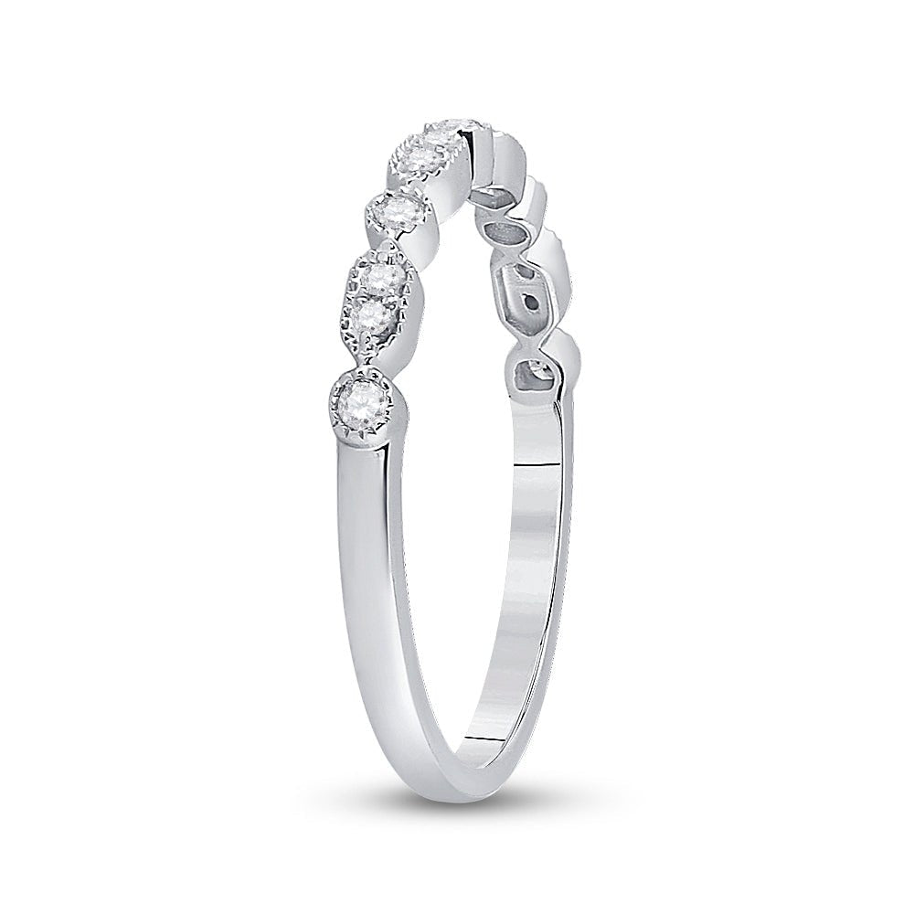 Dazzling Diamond Delight: 10kt White Gold Womens Round Diamond Stackable Band Ring 1/8 Cttw - Splendid Jewellery