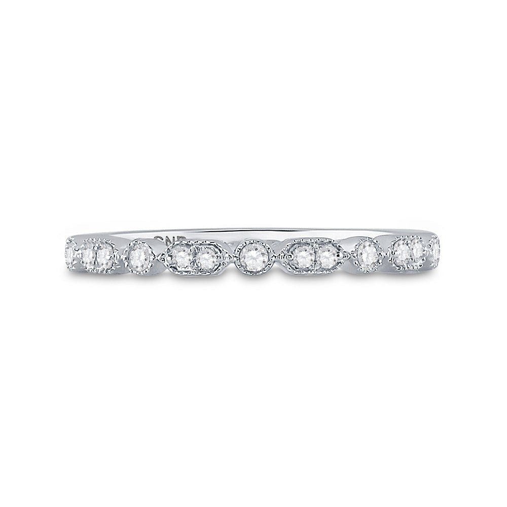 Dazzling Diamond Delight: 10kt White Gold Womens Round Diamond Stackable Band Ring 1/8 Cttw - Splendid Jewellery