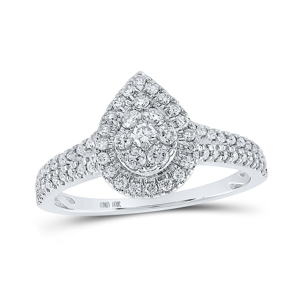 Dazzling Diamond Delight: 10kt White Gold Womens Round Diamond Teardrop Cluster Ring 1/2 Cttw - Splendid Jewellery