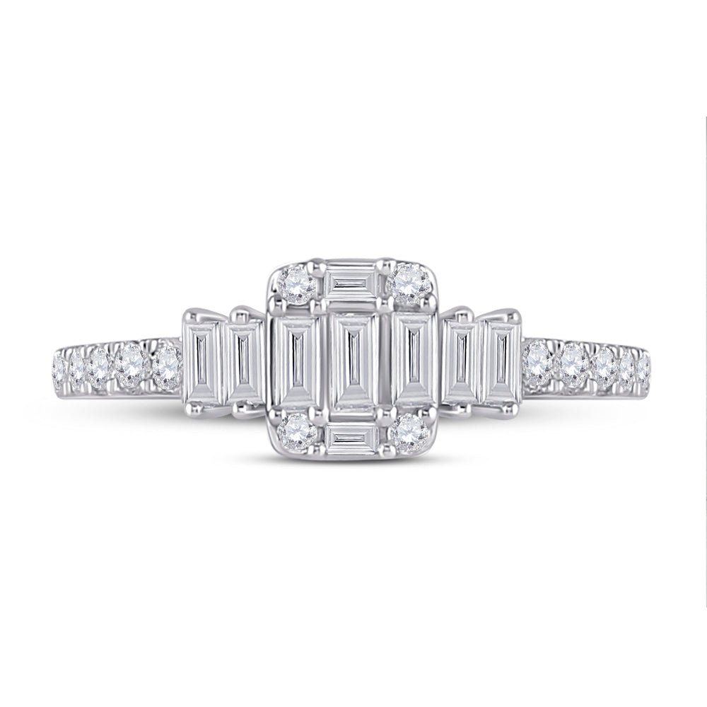 Dazzling Diamond Delight | 14kt White Gold Baguette Diamond Cluster Ring 5/8 Cttw | Splendid Jewellery - Splendid Jewellery