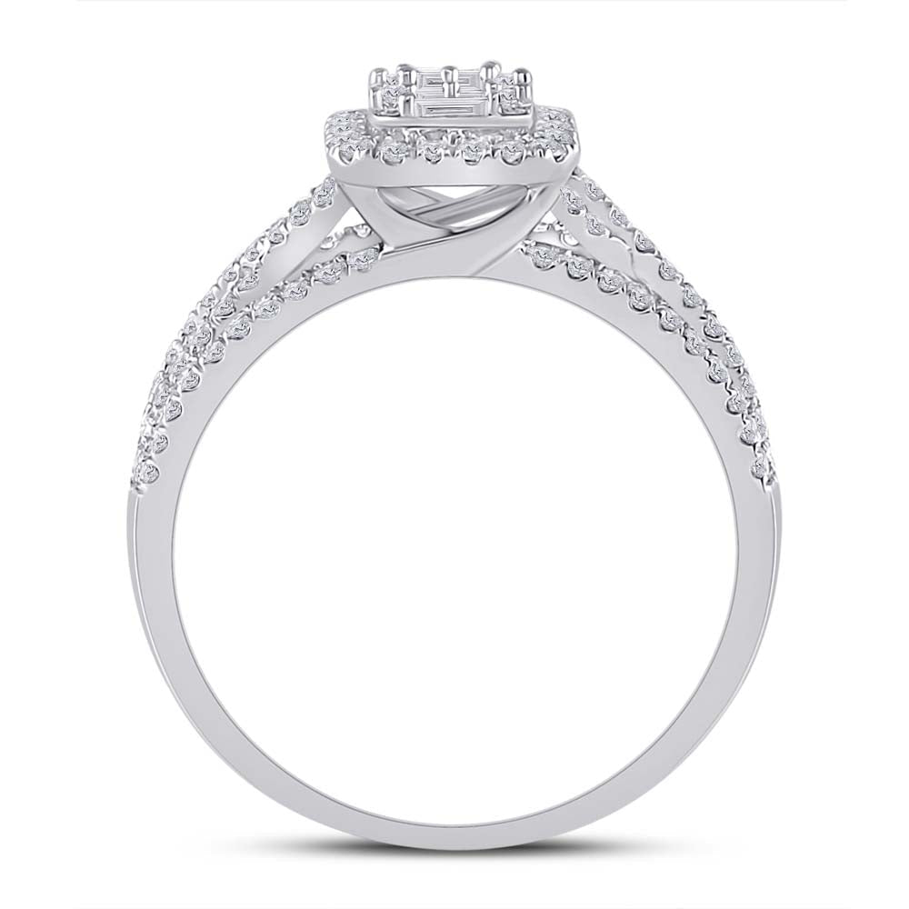 Dazzling Diamond Delight | 14kt White Gold Baguette Diamond Square Cluster Ring 3/4 Cttw - Splendid Jewellery
