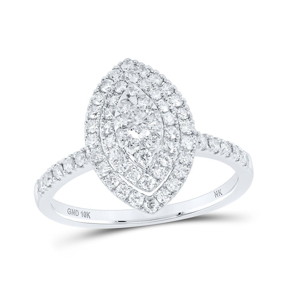 Dazzling Diamond Elegance: 10kt White Gold Womens Round Diamond Oval Ring 3/4 Cttw - Splendid Jewellery