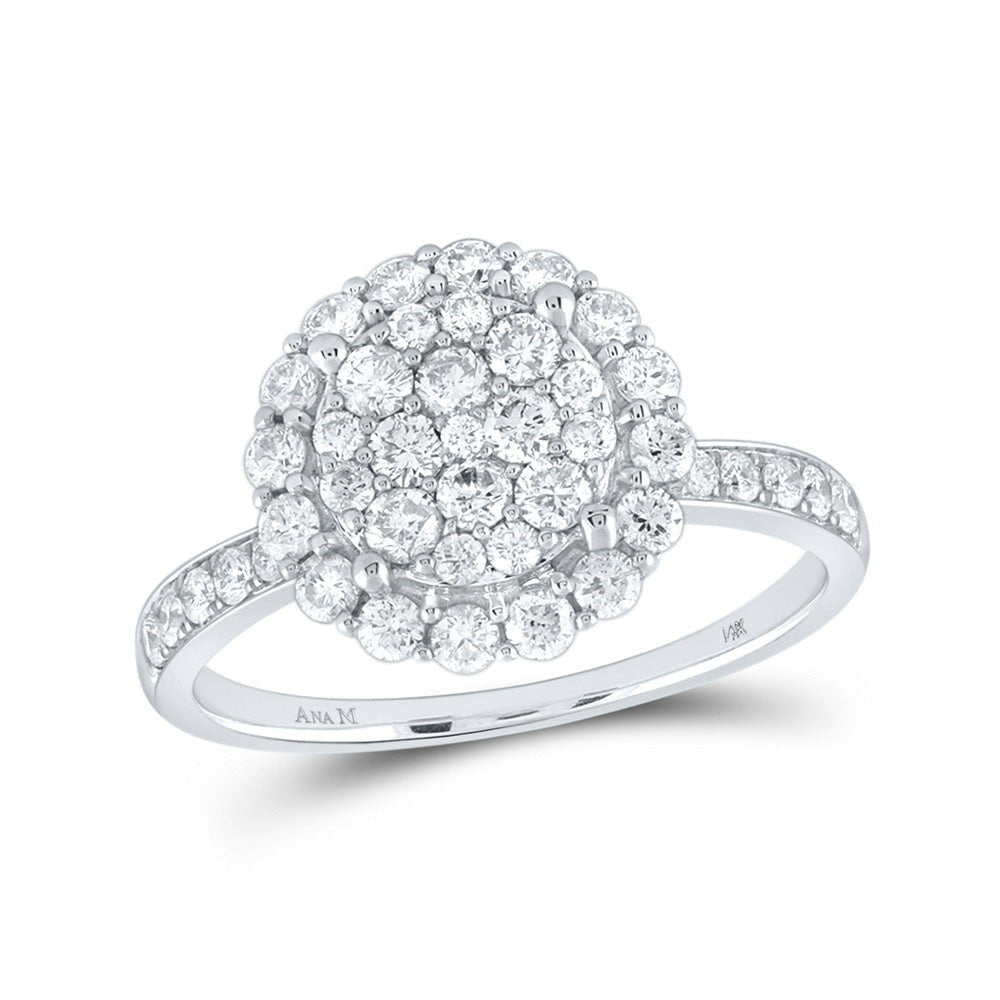 Dazzling Diamond Elegance: 14kt White Gold Womens Round Diamond Halo Cluster Ring 1 Cttw - Splendid Jewellery