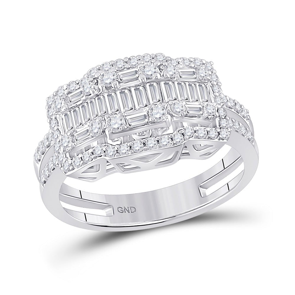 Dazzling Diamond Fusion Ring | 14kt White Gold Womens Baguette Round Diamond Cluster Ring 7/8 Cttw - Splendid Jewellery