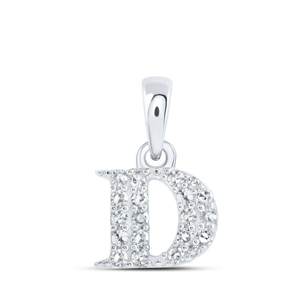 Dazzling Diamond Initial Pendant: 10kt White Gold Womens Round Diamond D Initial Letter Pendant 1/10 Cttw - Splendid Jewellery