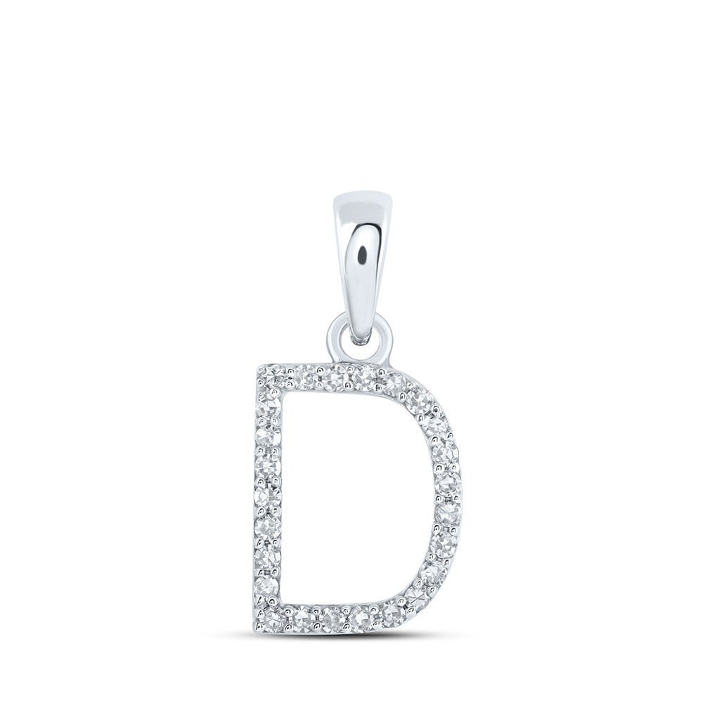 Dazzling Diamond Initial Pendant | 10kt White Gold Womens Round Diamond D Initial Letter Pendant 1/10 Cttw | Splendid Jewellery - Splendid Jewellery