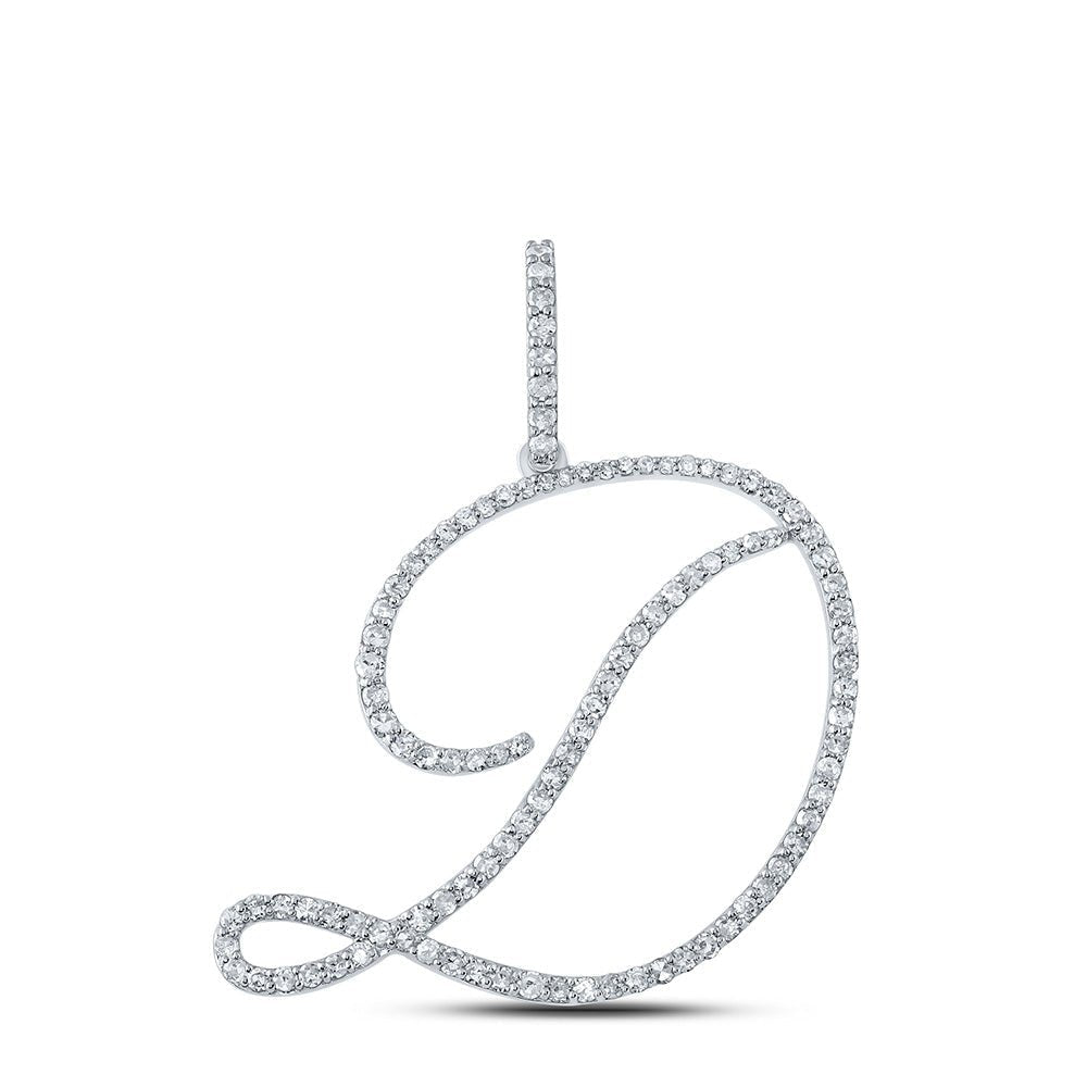 Dazzling Diamond Initial Pendant | 10kt White Gold Womens Round Diamond D Initial Letter Pendant 5/8 Cttw | Splendid Jewellery - Splendid Jewellery
